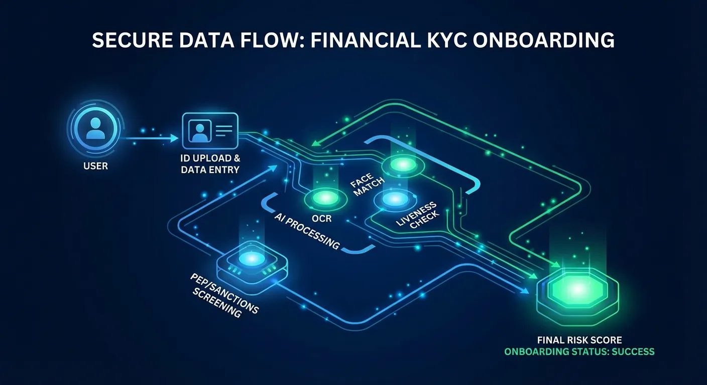 Architecture d'un moteur KYC sécurisé avec OCR, biométrie et filtrage PEP