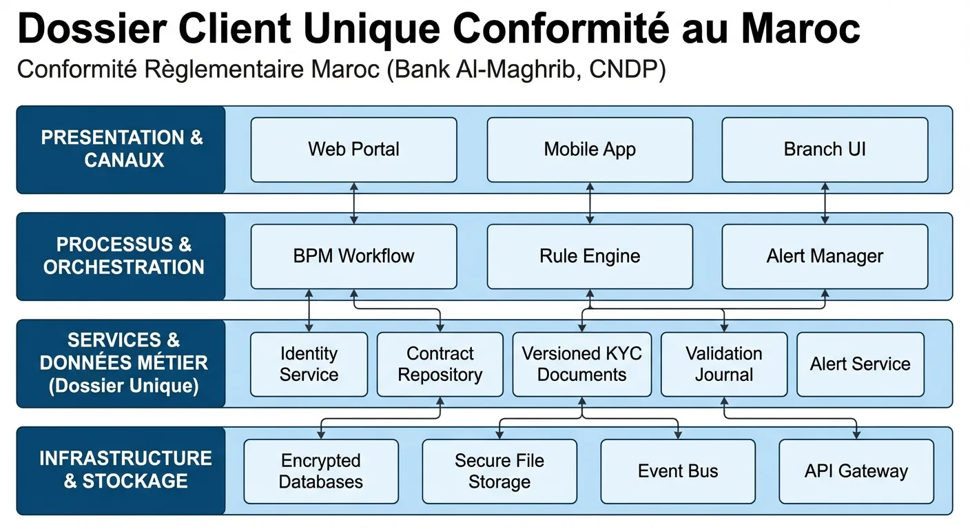 Schéma visuel de l’architecture dossier client centralisé