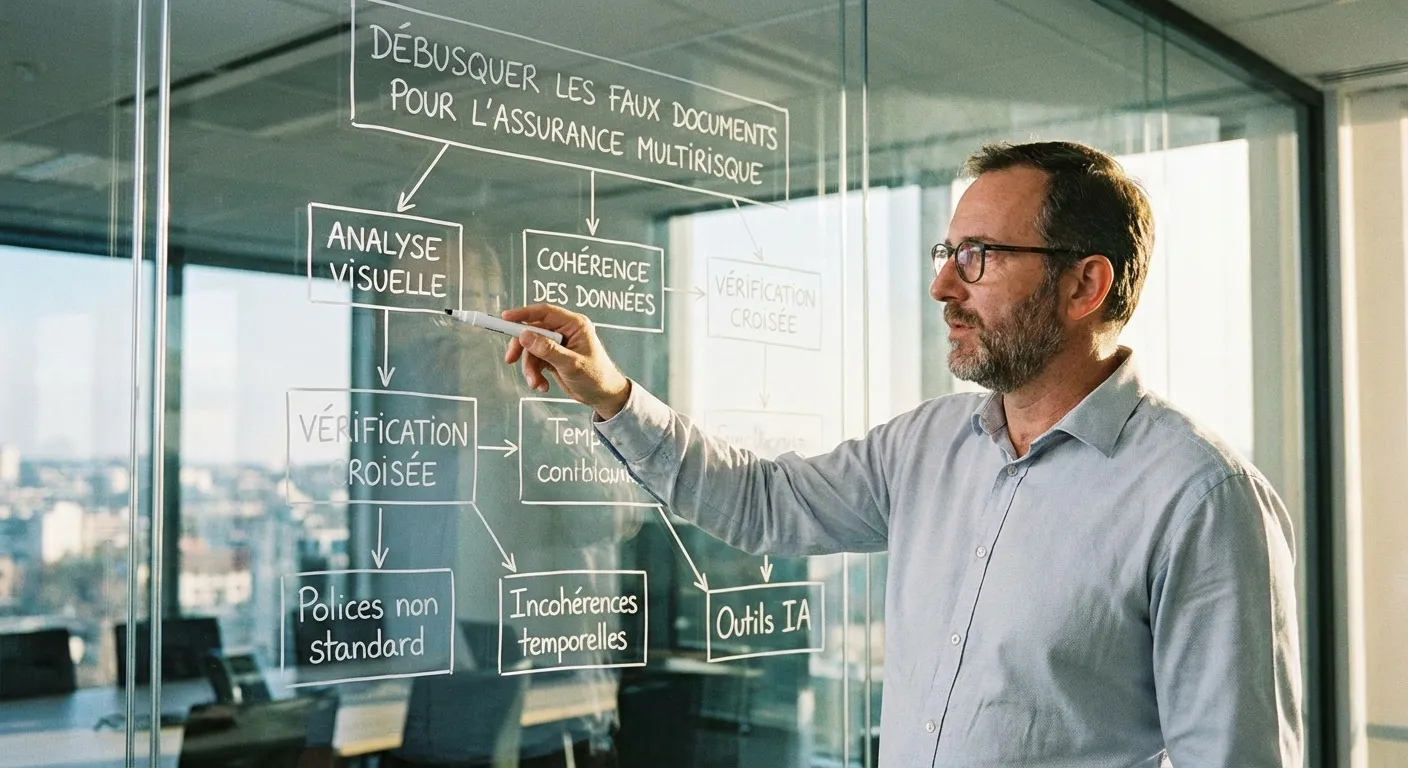 Un diagramme de tableau blanc humain expliquant la logique IA de protection antifraude
